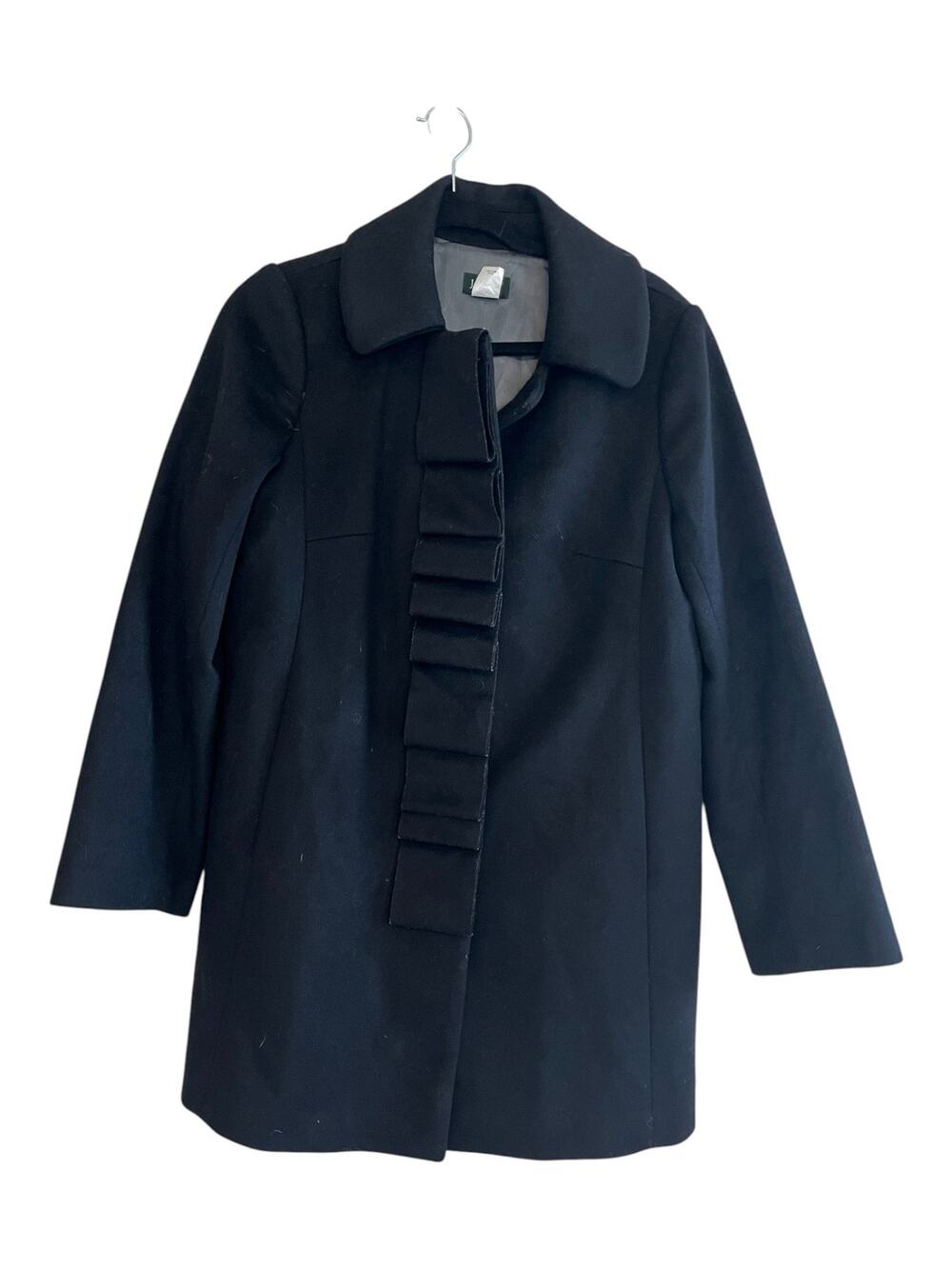J.Crew Ruffled 100% Wool Vintage Coat Black Size 8